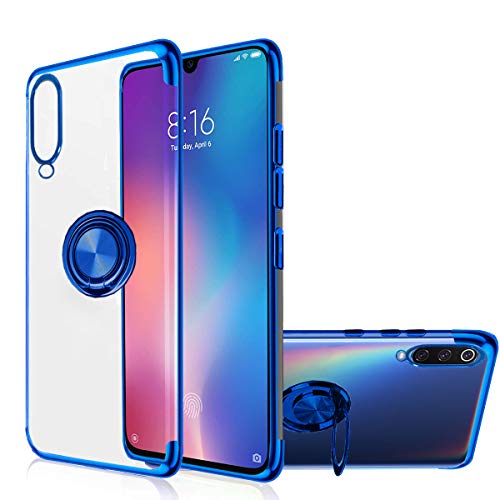 Xiaomi Mi 10 Case [360° Ring Stand] Crystal Clear [Electroplated Edge] Silicone [Fit Magnetic Car Mount] Thin Cover Compatible with Xiaomi Mi10 (Mi 9, Blue)
