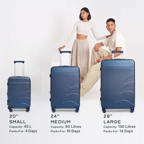 Image of Assembly Cabin Suitcase with8 Spinner Wheels & TSA Lock, Internal Laptop Pocket, Polycarbonate Hard Shell Carry On Luggage for Weekend Getaways, Navy Blue, 20-Inch