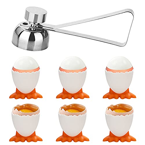 TANCUDER 6 Stück Eierbecher Lustig Eierbecher Set Eieröffner Eierbecher Set Eierständer Eierhalter mit Edelstahl Eiöffner Eier Cutter Eierköpfer für Backen, Frühstück, Dessert