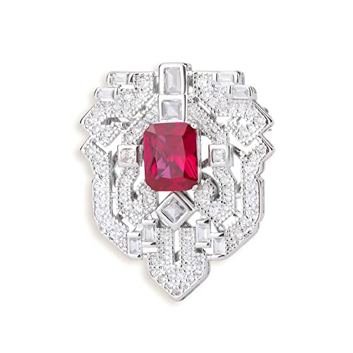 Image of 18K Gold Plated 8 * 10mm Simulation Emerald Red Steel Jade Diamond Cubic Zirconia Gem Brooch Women's Upscale Luxury Gift for Girls Wife Sisters 18K Gold Plated Women's Brooch