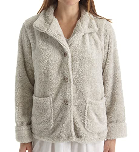 LA CERA Women's Fleece Bed Jacket - 100% Polyester, Collared Button Front, Long Sleeves, Front Pockets, Solid Pattern3
