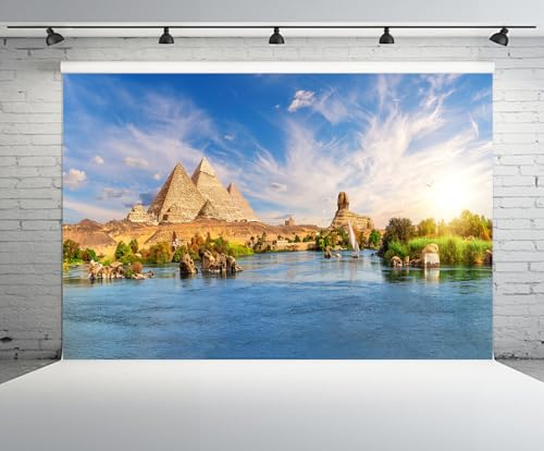 chnywork 8x6ft Pyramids Backdrop Sphinx African Egypt Nile River Desert Stones Aswan City Sunset Scenery Background African Egyptian Travel Party Decor Photo Studio Booth Props Wallpaper - image 2