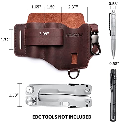 Multitool Sheath,Handmade Leather Edc Organizer/Knife Belt Holder/Flashlight Holder/Pen Holder With Keychain Clip For Men-T357 (Dark Brown)… #TOP3
