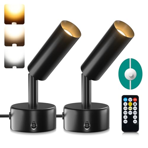 Lamptobe LED Uplight Spot mit Stecker,2 Stück 5 W LED Spotlichter Led Strahler Innen mit Timer und Fernbedienung für den Innenbereich zur Akzentbeleuchtung von Pflanzen oder Kunstwerken