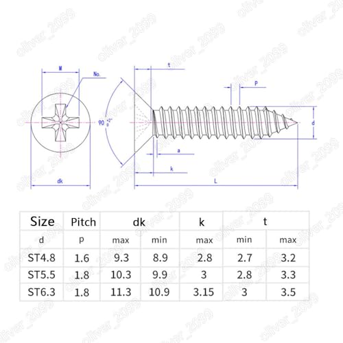 Tornillos autorroscantes avellanados Phillips acero 316 M2.9x9.5mm miniatura 6
