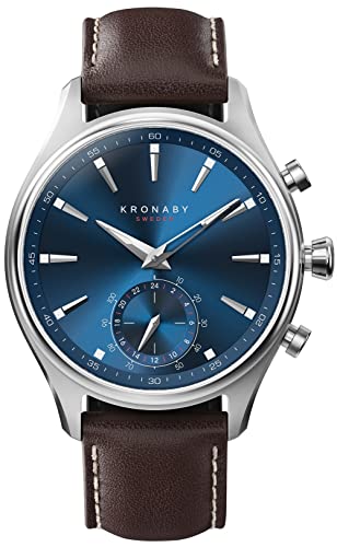 KRONABY Hybrid Smartwatch Herren Leder Braun - Intelligente Analoguhr - Wasserdicht 10 ATM - Musik, Schritte, Benachrichtigungen - S3120/1 Sekel