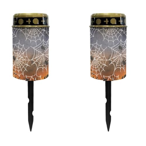 Image of Halloween Spider Web Memorial Lights for Graves | Outdoor Flameless Candle Lamp, Waterproof Solar Eternal Lights for Gravesite Decorations Outdoor Use 2 Pcs