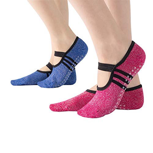 Non Slip Grip Yoga Socks for Women Grips & Straps for Pilates, Pure Barre, Ballet, Dance,Home & Hospital