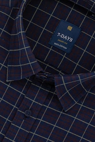 Image of 7-DAYS Men's Premium Check Shirt - 100% Cotton, Tailored Fit (Between Slim & Regular), Full Sleeve, with Pocket - Smart Office & Casual Look
