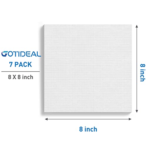 Image of GOTIDEAL Stretched Canvases for Painting, 8x8 Inch Set of 7, Primed White - 100% Cotton Blank Art Square Canvas Boards for Painting for Acrylic Pouring, Oil Paint Dry & Wet Art Media