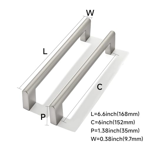 CABDM 2 Pack 6 Inch Hole Center Brushed Satin Nickel Cabinet pulls Heavy Duty Solid Hardware for bathrooms Dressing Tables cabinets and Kitchen cabinets. by CABDM - Used condition - Image 2