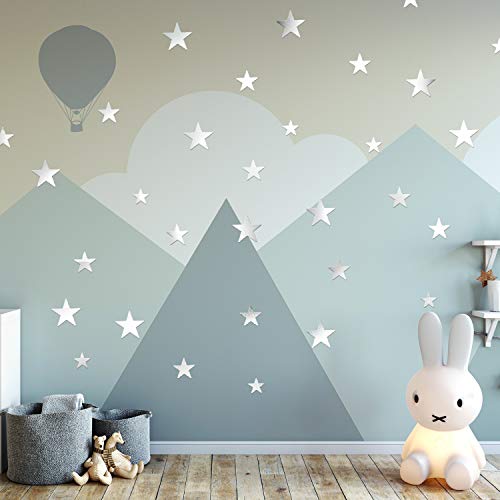 ANECO 60 Pieces Stars Wall Decals Acrylic Mirror Stars Stickers Removable Stars Art Wall Sticker for Home Decor, Baby Kids Bedroom, 3 Sizes