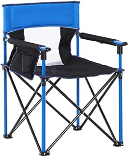 Outsunny Folding Fishing Camping Chair Portable Picnic Armchair Director Seat Oxford Metal Frame with Cup Holder, Phone Pocket - Blue