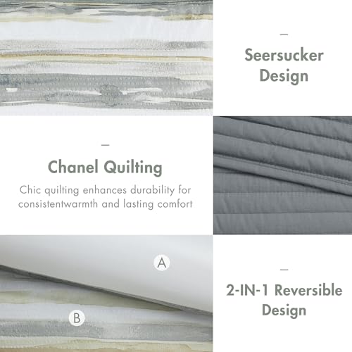 Madison Park Marina Comforter Quilt Combo Set - Modern Luxury Design, All Season Down Alternative Bedding, Matching Shams, Decorative Pillows, King/Cal King(104"x92"), Yellow 8 Piece by Madison Park - Image 4