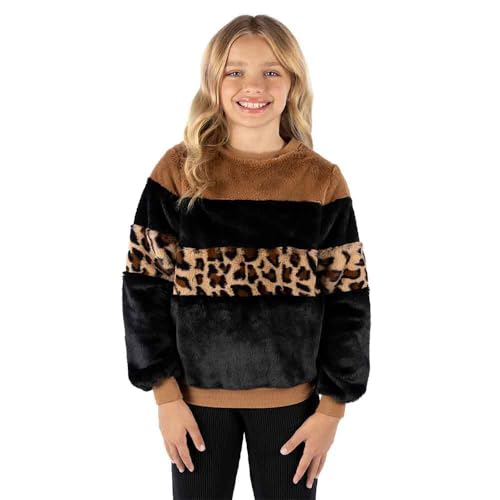 Speechless Girls Long Sleeve Faux Fur Crewneck Color Block Top