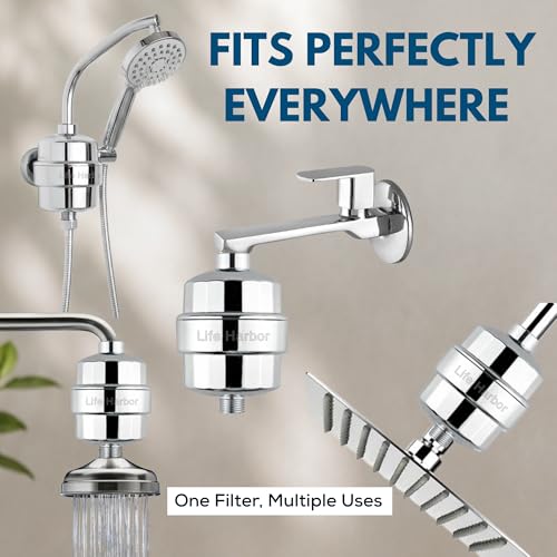 Image of Life Harbor Tap & Shower Filter | India's Most Effective Hard Water Softener | 85% Active Filteration Media | Hard Water Softener for Bathroom | Fits All Taps & Showers