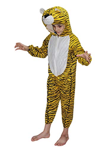 Image of Kaku Fancy Dresses Fleece Tiger Wild Animal Costume For Kids -Yellow, 5-6 Years|Animal Fancy Dress For Boys & Girls