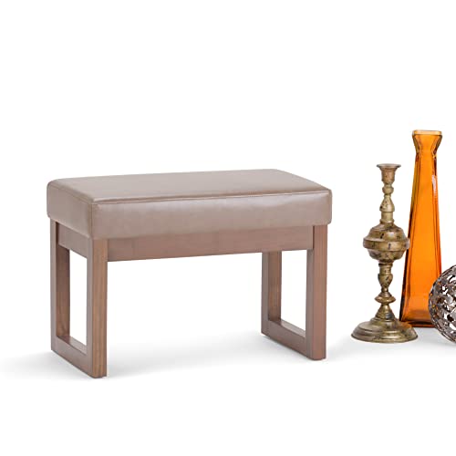 SIMPLIHOME Milltown Small Ottoman Bench - 27" Wide x 18" High Upholstered Vegan Leather Rectangle Footstool Ottoman in Ash Blonde, Contemporary Bench for Living Room with Cushioned Seat, Assembled by SIMPLIHOME - Image 3