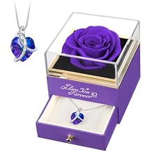 EleShow Preserved Real Rose with Heart Necklace, Eternal Flowers I Love You Gifts for Mom Grandma Wife Girlfriend on Mothers Day, Christmas, Valentines, Anniversary, Birthday Gifts for Women, Purple