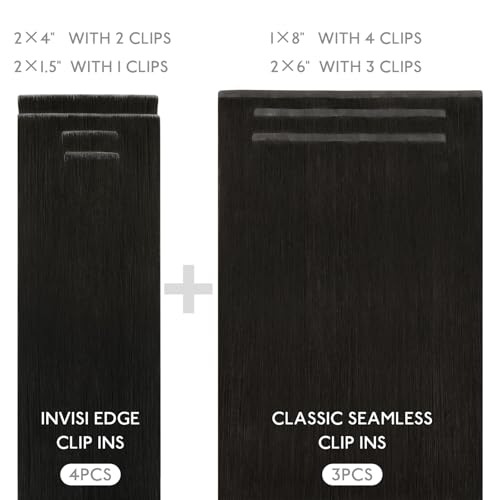 Image of WENNALIFE Invisi Edge & Classic Seamless Clip in Hair Extensions Real Human Hair, 14 Inch 130 9pcs Natural Black Hair Extensions for Women Invisible Straight Injection Extensiones de Cabello Humano