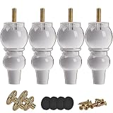 6 inch Acrylic Furniture Legs, Btowin 4Pcs Turned Clear Glass Bun Feet with Threaded M8 Hanger Bolts