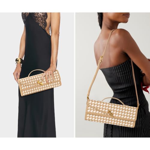 Image of Joryin Woven Purse for Women Evening Clutch Woven Leather Handbags Crossbody Bag Purse Formal Evening Bag, Vegan Leather