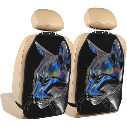 Protectores de asiento de coche con diseño de gato surrealista y bolsillos prácticos