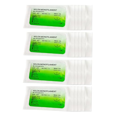 AgWenKui 20 Pcs Nylon 3.0 Sutures, Training Threads - with Curved Needles, Practice Suture Thread with Needles for Surgical Training, Nylon 3.0 Suture Practice Kit for Students​