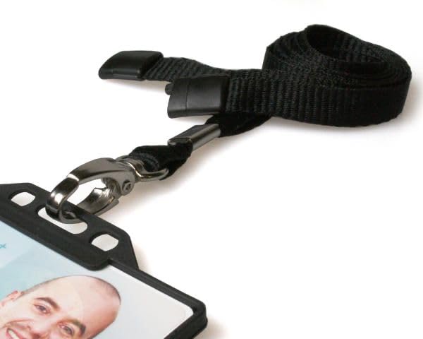 Pack of 100 Lanyards for ID Badges with Safety Breakaways and Metal Lobster Clips and 100 Black ID Card Holders