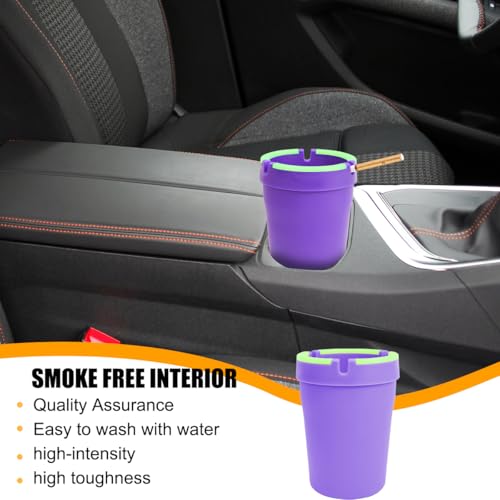 Image of Mandark Car Ashtray, 2PCS Glow In The Dark Smokeless Self-Extinguishing Vehicle Cigarette Trash Can, Smellproof Portable Automotive Ash Holder Organizer, Universal for Truck Home Office (Purple)