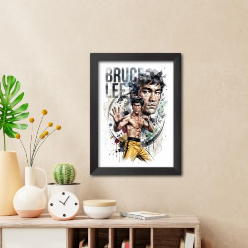 Image of TenorArts Bruce Lee Poster Frame Martial Artist Laminated Photo Framed Painting with Matt Finish Black Textures (12 inches x 9inches)