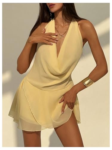 MakeMeChic Women's Plus Size Halter Dress Ruffle Tiered Draped Backless Y2K Mini Dresses2