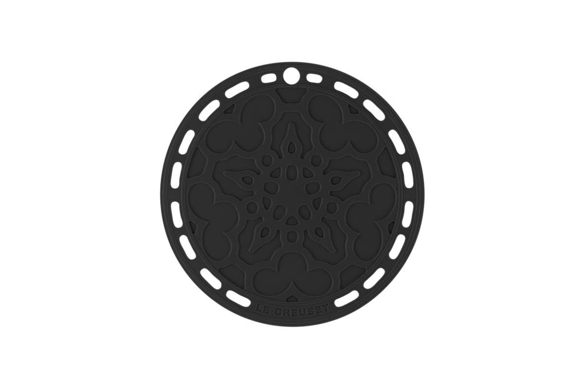 Le Creuset Untersetzer Tradition aus Silikon, Hitzebeständig bis 250°C, Ø 20 cm, Schwarz glänzend, 42401201400000