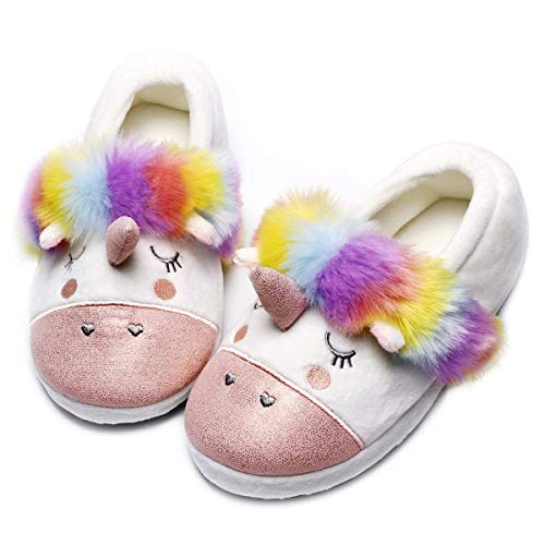 Cute kids unicorn animal slippers plush funny anti slip house sho…