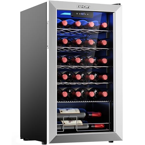 Image of EUHOMY 25 bottle Wine Cooler Refrigerator, Freestanding Compressor Wine Fridge with Adjustable Temperature and Digital Control, Mini Fridge with Glass Door for Red White Wine, Beer, Silver