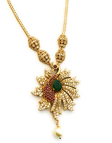 Image of Sasitrends Traditional Matte Gold Plated Peacock Pendant Necklace Jewellery Set