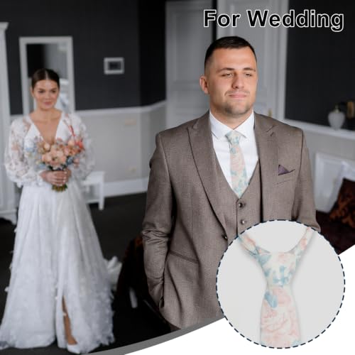 Image of Luckyvestir Ties for Men, Sage Green Cotton Floral Tie 2.76 inch Flower Printed Men's Neckties for Wedding /Groomsmen /Suit /Party