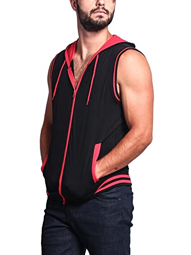 Men's Lightweight Athletic Casual Sleeveless Contrast Zipper Hoodie3