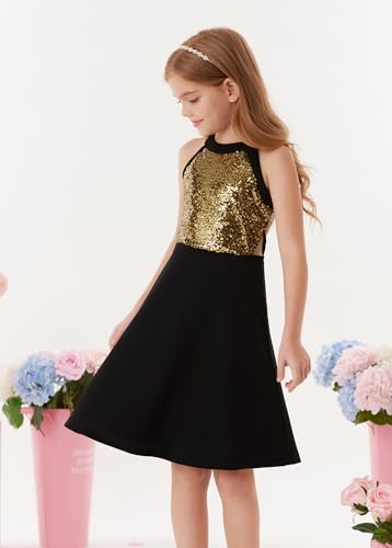 GRACE KARIN Girls Sequin Party Dress Holiday Birthday Dance Formal Halter Cutout Waist Trendy Prom Dress Size 6-14Y3