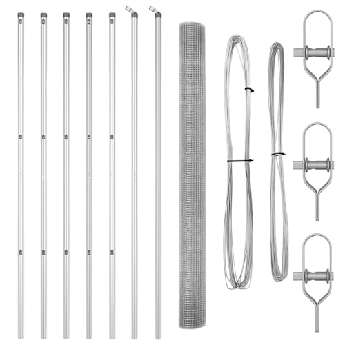 Brokky 3351589 Recinzione in filo saldato con 7 pali 1.6x10 m Acciaio zincato Rete Metallica per Recinzioni Zincata Elettrosaldata Rigida - Ideale per Recinzioni da Giardino,Aree Verdi e Spazi Esterni