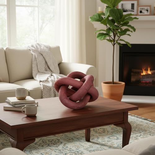 Image of Yalikop 3 Link Wood Knot Decor Rustic Home Decor Accents Hand Carved Coffee Table Decoration, Boho Chain Link Decoration, Modern Shelf, Rustic Objects for Home Living Room Bedroom(Reddish-Brown)