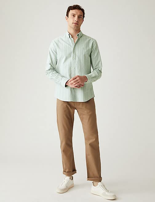 Image of Marks & Spencer Mens Striped Cotton Collared Neck Regular Fit Oxford Shirt
