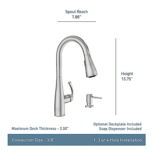 Moen-Essie-Spot-Resist-Stainless-Pull-Down-Sprayer-Kitchen-Faucet-Set-with-Soap-Dispenser-Upgrade-Your-Kitchen-Sink-with-a-Modern-Pull-Down-Spray-Head-87014SRS Moen Essie Spot Resist Stainless Pull Down Sprayer Kitchen Faucet Set with Soap Dispenser Upgrade Your Kitchen Sink with a Modern Pull Down Spray Head 87014SRS