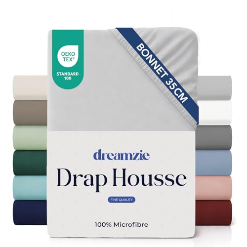 Dreamzie Drap Housse 140x190/200 Bonnet 35 cm pour Matelas Épais - 100% Microfibre - Gris, Certifié sans Produits Chimiques (Oeko TEX), Drap Housse avec...