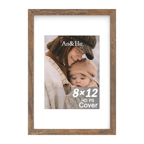 An&He 8x12 inch Picture Frame, Brown Simple Photo Frame for Decorative Artwork, Suitable for Tabletop, Desk, Bookshelf and Wall Display, Photo Gallery Decor
