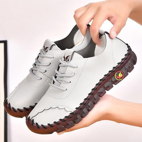 Image of Women's Tendon Soft Sole Casual Orthopedic Shoes Fashion HandSewing Leather Non-Slip Flat Loafers Low-top Outdoor Comfy Breathable Walk Mam Nurse Shoes