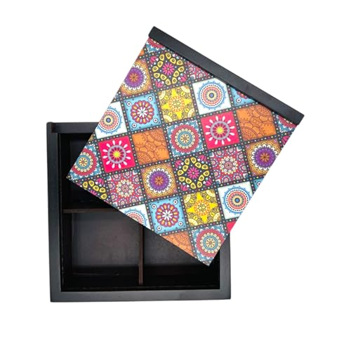 Image of wooden Dry fruit box Multipurpose 4 Section Handcrafted Large Size Square Dry Fruit Box for Diwali Gift, Food Storage, Spice Box AHS-DB0150