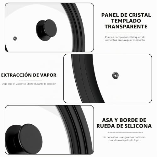 Miniatura 4 de Tapas Universales 3 En 1 2 Piezas: Tapas De Olla Ø 16 18 20 Cm Y 24 26 28 Cm Para Sartenes, Tapas De Cristal Para Ollas Con Borde De Silicona Antiquemaduras