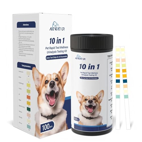 AlievePet Cat & Dog Urine Test Strips 10-Parameter 100ct, Diabetes Testing, Blood Ketone Testing UTI Test Kit, Glucose, Nitrite, Specific Gravity, pH, Protein, Leukocycles & More.1 Pack