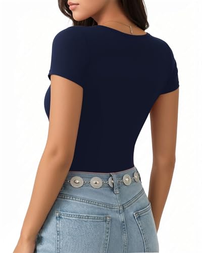 Image of MANGOPOP Women's Round Neck Short Sleeve T Shirts Basic Bodysuits